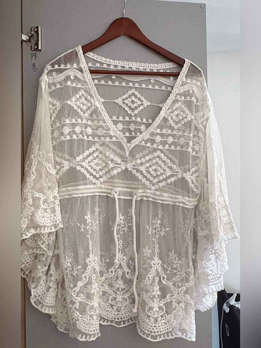 Bohemian Sheer Embroidered Women’s Top - White